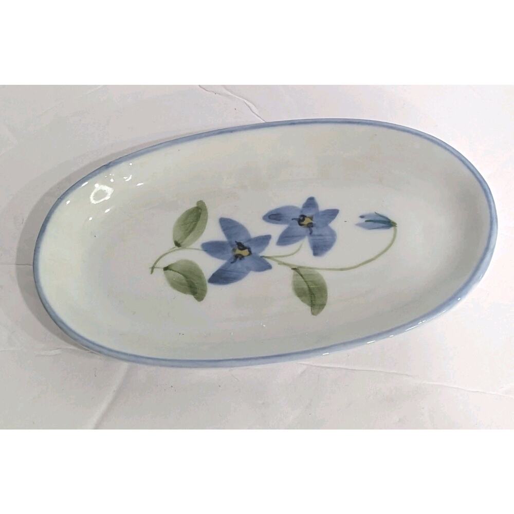 Vintage Andrea by Sadek Porcelain Mini Trinket Dish Blue Floral Cottagecore